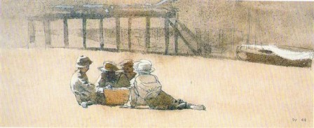 Four Boys on a Beach 1873 by Winslow Homer