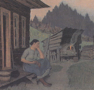 Clarence Gagnon , Maria Daydreams. 5 X 7 art card..jpg